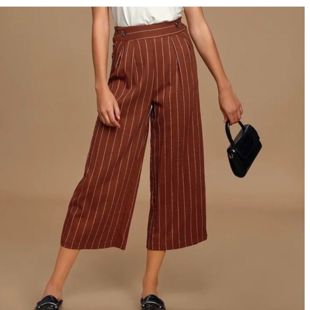P.O.A High Waisted Striped Wide Leg Culottes‎ Cropped Pants Women's Large (44)